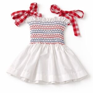 Girls' White and Red Smocked Top